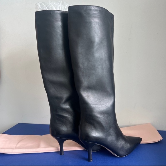 $650 Loeffler Randall Women's Whitney Heel Tall Leather Pull On Boot Black 6.5 - Picture 11 of 14